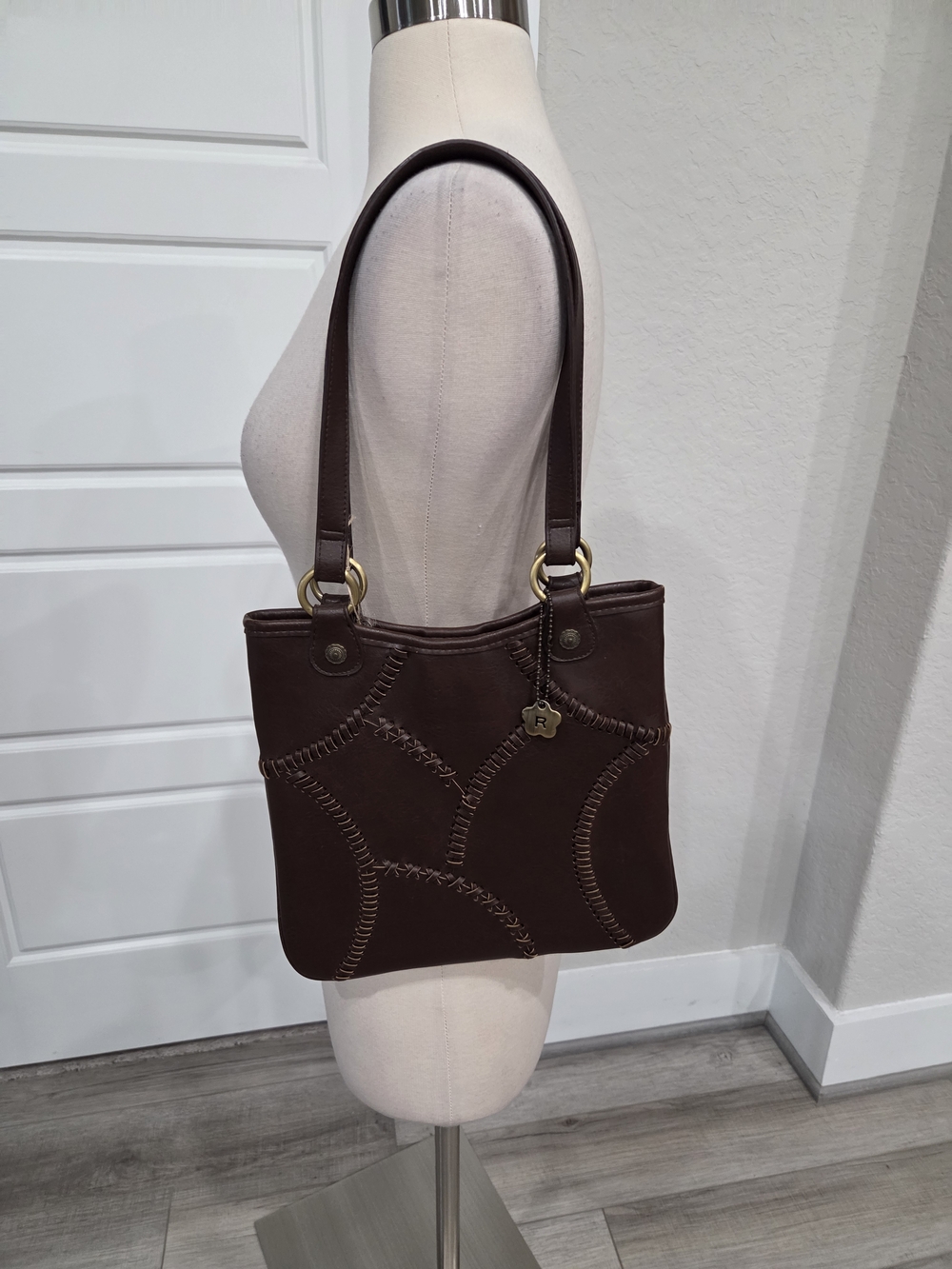 RAMPAGE Classic Women's Brown Faux Leather Shoulder Bag With Beautiful Stitching